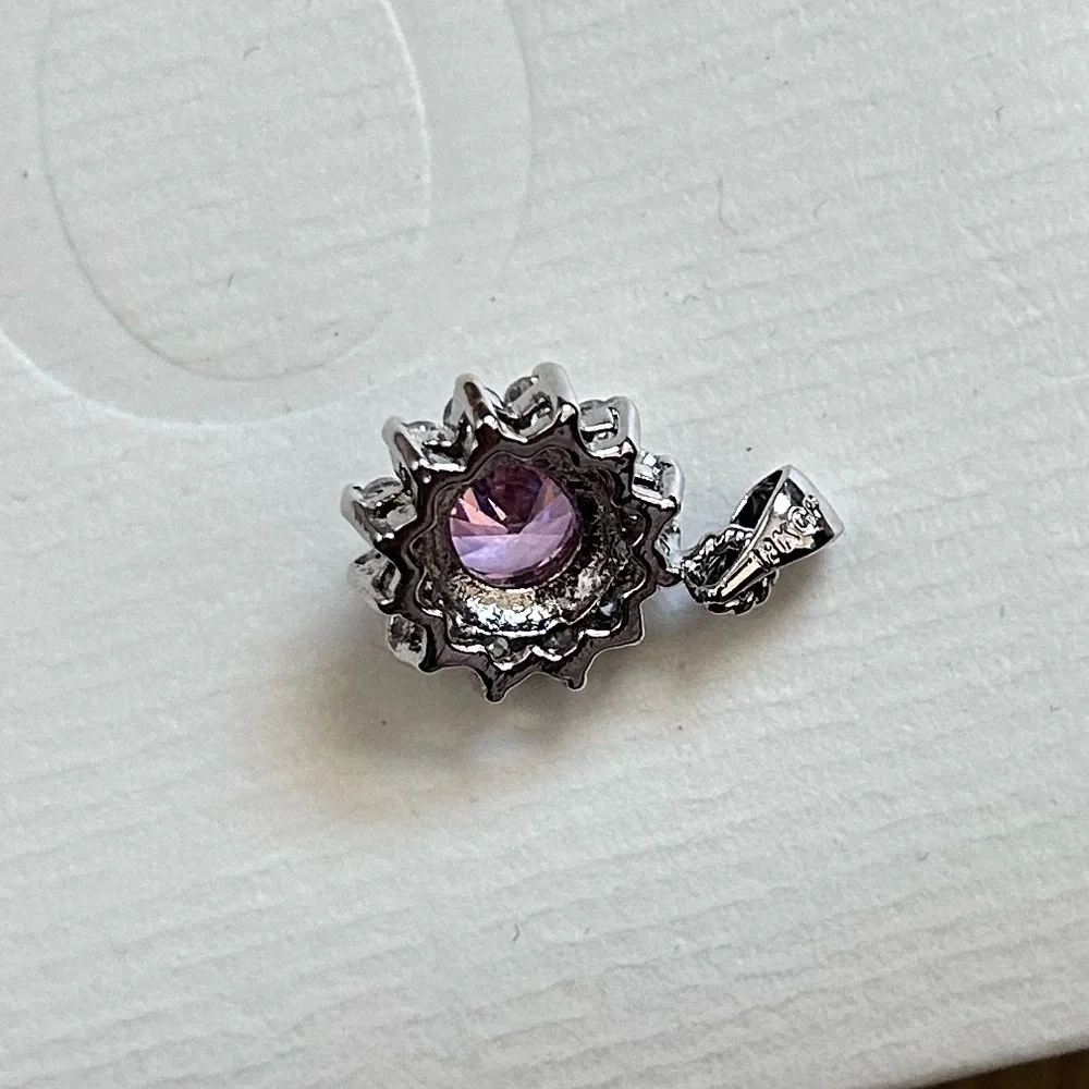 18k GP white gold plated Pink gemstone crystal necklace Pendant feminine sparkly - Picture 2 of 6